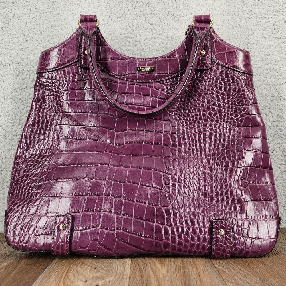 Kate‎ Spade New York Purple Croc Embossed Leather Shoulder Bag Tote Handbag